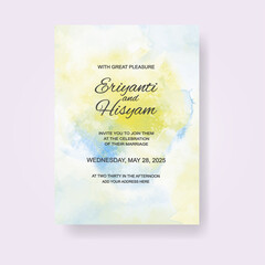 Watercolor wedding invitation card. Beautiful wedding card watercolor with splash.