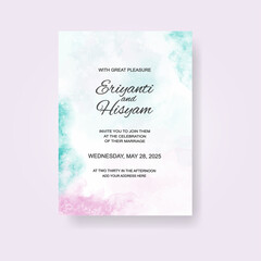 Watercolor wedding invitation card. Beautiful wedding card watercolor with splash.