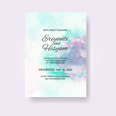 Watercolor wedding invitation card. Beautiful wedding card watercolor with splash.