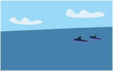 海を泳ぐイルカのシルエットイラスト