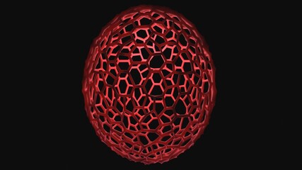 Glowing transparent glass egg shaped cocoon with thin lattice structure mesh. 3d render illustration with subsurface scattering of light 