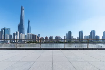 Gordijnen empty floor foreground with shanghai cityscape © chungking