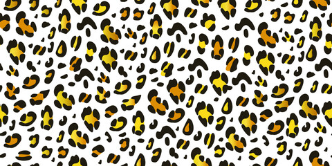 Trendy gold leopard abstract seamless pattern on a white background.For the design of fashion printing, textiles, covers, wrappers, wallpaper. Vector background.