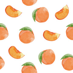 Seamless pattern with slices of Peach. watercolour style Elegant template for fashion prints.