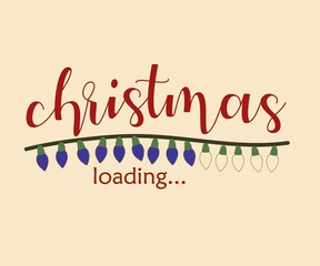 new year loading bar with garland bulbs and lettering, christmas eve, holiday waiting illustration in sketchy style.
