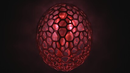 Woman with glowing transparent skin inside egg shaped cocoon. Genetically engineered human. Human cloning. 3d render illustration with volumetric light rays