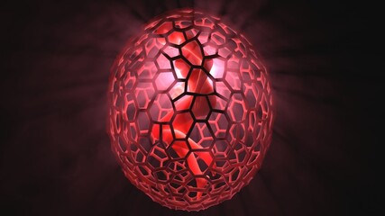 Woman with glowing transparent skin inside egg shaped cocoon. Genetically engineered human. Human cloning. 3d render illustration with volumetric light rays