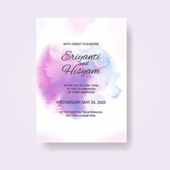 Watercolor wedding invitation card. Beautiful wedding card watercolor with splash.