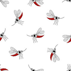 Seamless background with a hybrid of a human eye and a mosquito.