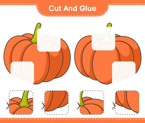 Cut and glue, cut parts of Pumpkin and glue them. Educational children game, printable worksheet, vector illustration