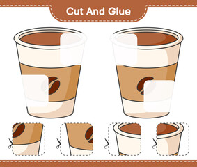 Cut and glue, cut parts of Coffee Cup and glue them. Educational children game, printable worksheet, vector illustration