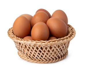 Eggs in basket isolated on white background