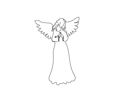 Christmas angel, holy spirit, guardian one line art. Continuous line drawing of new year holidays, statuette, Christmas tree toy, symbol of goodness and well-being.