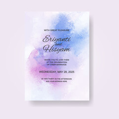 Watercolor wedding invitation card. Beautiful wedding card watercolor with splash.