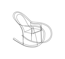 Rocking chair one line art. Continuous line drawing of new year holidays, christmas, comfort, rest, weekend, pensioners, country life, furniture, armchair, evening.