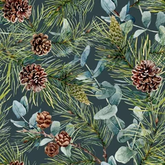 Gardinen Dschungel Seamless pattern with cones. Winter watercolor background.  © Antonina Rushkina