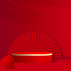 Chinese new year background with red podium. Vector illustration