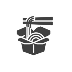 Noodle box and chopsticks vector icon