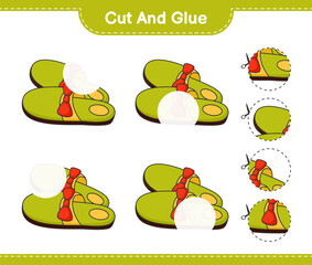 Cut and glue, cut parts of Slippers and glue them. Educational children game, printable worksheet, vector illustration