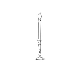 Antique candle holder and candle one line art. Continuous line drawing of new year holidays, christmas, candelabrum, illumination, lighting.