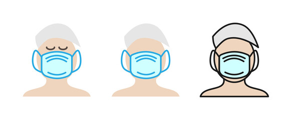 Man with medical protective mask color icon. Symbol of safety, prevention