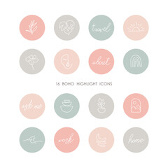 Instagram Highlights cover icons. Boho style. Abstract. Fashion and style. Vector. Isolated on a white background.