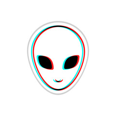 Sticker alien head glitch in style. Isolated on white background clipart.