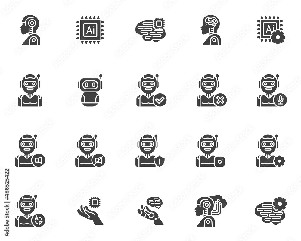 Poster artificial intelligence technology vector icons set