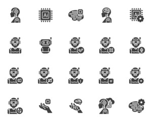 Artificial intelligence technology vector icons set