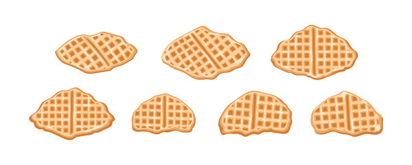 Croffles set. Sweet waffles collection in different shapes. Vector illustration with baked dessert. Isolated food element.