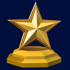 Star shaped golden trophy award for celebrating top levels of achievement. 3D illustration isolated on dark background