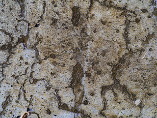 Textured concrete background with many potholes, scratches, irregularities, scuffs with colored...