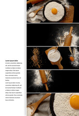 Collage of wheat flour on dark background.