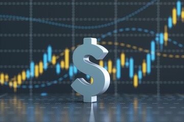 American Dollar Symbol With financial stock price graph, 3d rendering.