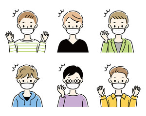 マスク　男性　驚く　複数