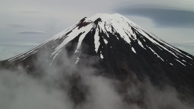 Impressive mountain, volcano snowy peak of Mount Ngauruhoe, New Zealand. Mount Doom, Lord of the rings location.
