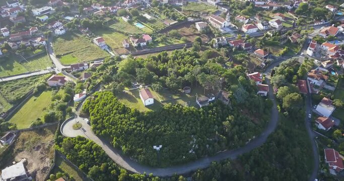 top aerial view of church of monte de santo Ant&oacute;nio in a small village north of Portugal