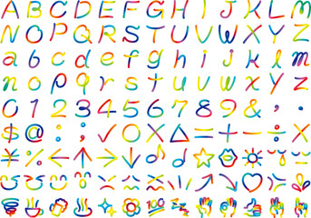カラフルな虹色の手書き風文字　セット