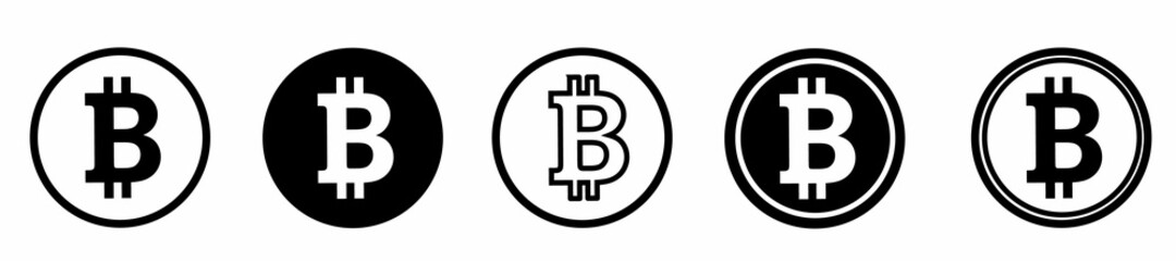 Decentralized virtual currency for payment and transactions, isolated bitcoin icons in realistic, flat and line style. Coins, electronic exchange and financial profit, vector illustration
