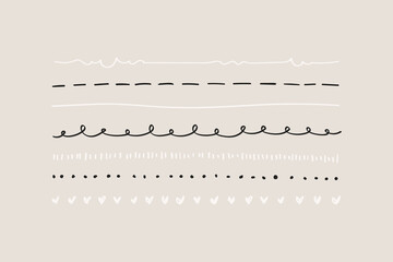 Cute doodle line border vector set - obrazy, fototapety, plakaty