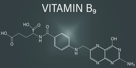 Vitamin B9 (folic acid) molecule. Skeletal formula.	
