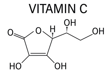 Vitamin C (ascorbic acid, ascorbate) molecule. Skeletal formula.	