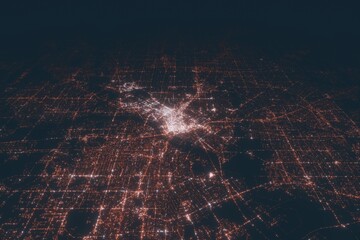 Dallas aerial view at night. Top view on modern city with street lights