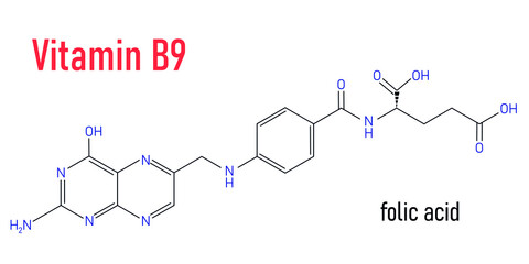 Vitamin B9 (folic acid) molecule. Skeletal formula.	
