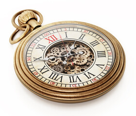 Antique pocket watch isolated on white background. 3D illustration