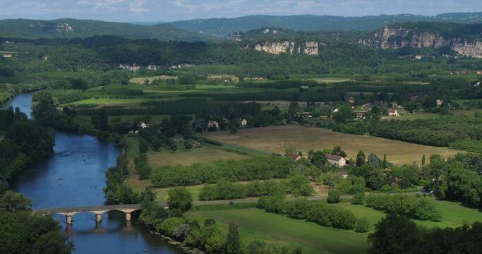 The River Dordogne viewed from on high at Domme, Dordogne, France