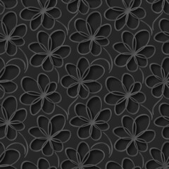 Black floral 3d background. Seamless pattern for decoration. Ornate pattern with flowers. Vector illustration