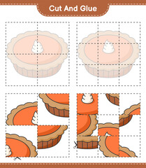 Cut and glue, cut parts of Pie and glue them. Educational children game, printable worksheet, vector illustration