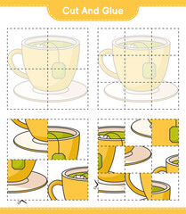 Cut and glue, cut parts of Tea Cup and glue them. Educational children game, printable worksheet, vector illustration