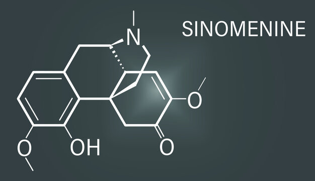 Skeletal formula of Sinomenine herbal alkaloid molecule. Isolated from Sinomenium acutum.
